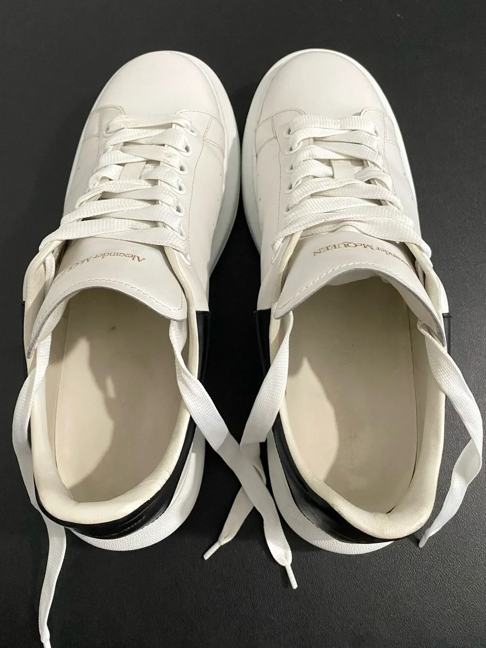 Alexander McQueen White Leather Sneakers with Black Heel Tab